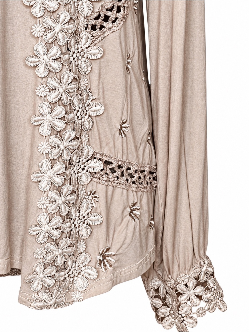 POL Floral Applique Blouse Embroidered Taupe Women's Top S - Picture 7 of 11